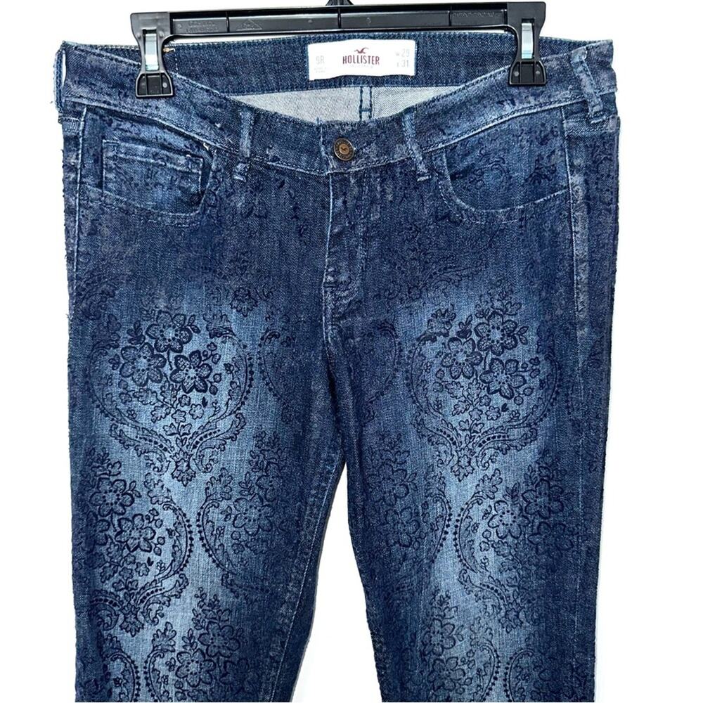 Hollister Floral Pattern Velvet Flocked Denim Skinny Jeans Size 9R - Picture 2 of 14
